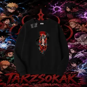 Itachi Uchiha Naruto Anime Karakteri Oversize Unisex Bisiklet Yaka Sweatshirt Beyaz