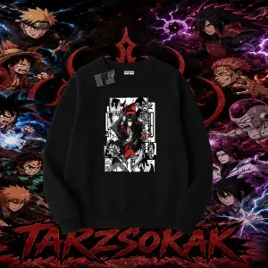 Itachi Uchiha Naruto Anime Karakteri Oversize Unisex Bisiklet Yaka Sweatshirt Beyaz