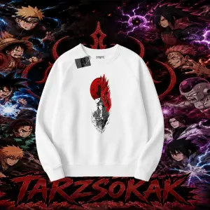 Itachi Uchiha Naruto Anime Karakteri Oversize Unisex Bisiklet Yaka Sweatshirt Beyaz
