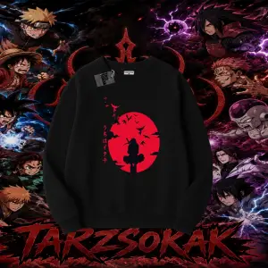 Itachi Uchiha Naruto Anime Karakteri Oversize Unisex Bisiklet Yaka Sweatshirt Beyaz