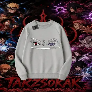 Itachi Uchiha Naruto Anime Karakteri Oversize Unisex Bisiklet Yaka Sweatshirt Beyaz