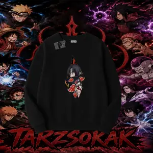 Itachi Uchiha Naruto Anime Karakteri Oversize Unisex Bisiklet Yaka Sweatshirt Beyaz
