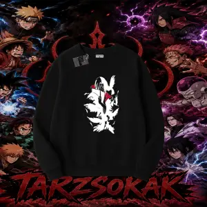 Itachi Uchiha Naruto Anime Karakteri Oversize Unisex Bisiklet Yaka Sweatshirt Beyaz