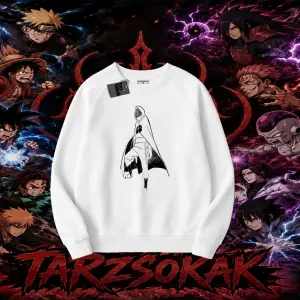 Itachi Uchiha Naruto Anime Karakteri Oversize Unisex Bisiklet Yaka Sweatshirt Beyaz