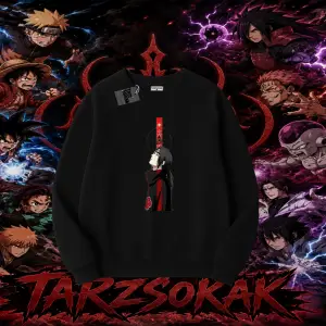 Itachi Uchiha Naruto Anime Karakteri Oversize Unisex Bisiklet Yaka Sweatshirt Beyaz