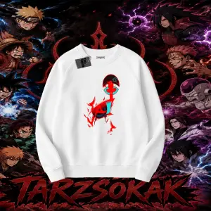 Itachi Uchiha Naruto Anime Karakteri Oversize Unisex Bisiklet Yaka Sweatshirt Beyaz