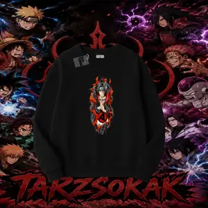 Itachi Uchiha Naruto Anime Karakteri Oversize Unisex Bisiklet Yaka Sweatshirt Beyaz