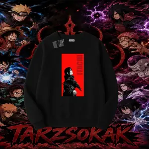 Itachi Uchiha Naruto Anime Karakteri Oversize Unisex Bisiklet Yaka Sweatshirt Beyaz