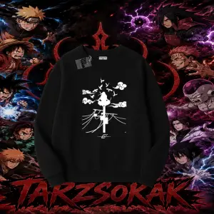 Itachi Uchiha Naruto Anime Karakteri Oversize Unisex Bisiklet Yaka Sweatshirt Beyaz