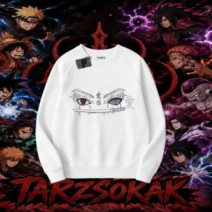 Itachi Uchiha Naruto Anime Karakteri Oversize Unisex Bisiklet Yaka Sweatshirt Beyaz