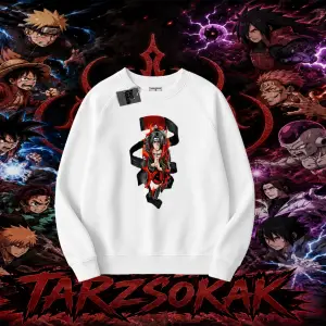 Itachi Uchiha Naruto Anime Karakteri Oversize Unisex Bisiklet Yaka Sweatshirt Beyaz