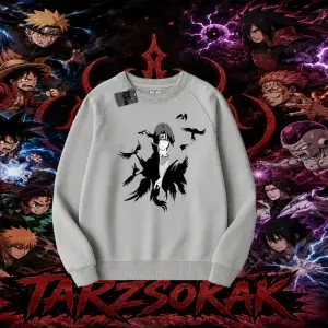 Itachi Uchiha Naruto Anime Karakteri Oversize Unisex Bisiklet Yaka Sweatshirt Beyaz