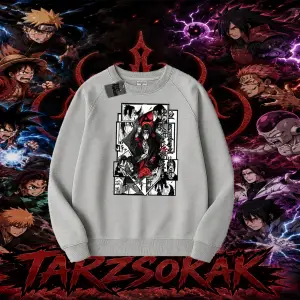 Itachi Uchiha Naruto Anime Karakteri Oversize Unisex Bisiklet Yaka Sweatshirt Beyaz