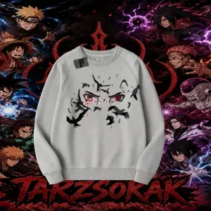 Itachi Uchiha Naruto Anime Karakteri Oversize Unisex Bisiklet Yaka Sweatshirt Beyaz