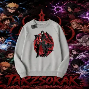 Itachi Uchiha Naruto Anime Karakteri Oversize Unisex Bisiklet Yaka Sweatshirt Beyaz