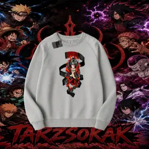 Itachi Uchiha Naruto Anime Karakteri Oversize Unisex Bisiklet Yaka Sweatshirt Beyaz
