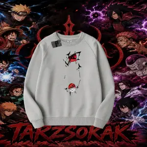 Itachi Uchiha Naruto Anime Karakteri Oversize Unisex Bisiklet Yaka Sweatshirt Beyaz