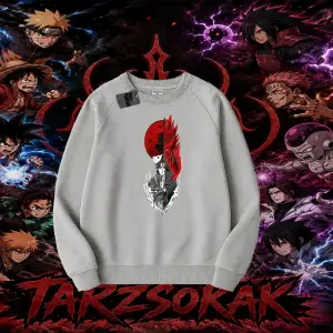 Itachi Uchiha Naruto Anime Karakteri Oversize Unisex Bisiklet Yaka Sweatshirt Beyaz