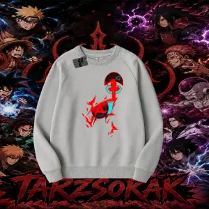 Itachi Uchiha Naruto Anime Karakteri Oversize Unisex Bisiklet Yaka Sweatshirt Beyaz