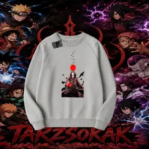 Itachi Uchiha Naruto Anime Karakteri Oversize Unisex Bisiklet Yaka Sweatshirt Beyaz