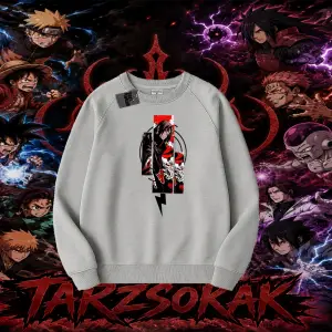 Itachi Uchiha Naruto Anime Karakteri Oversize Unisex Bisiklet Yaka Sweatshirt Beyaz