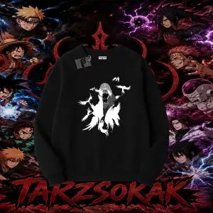 Itachi Uchiha Naruto Anime Karakteri Oversize Unisex Bisiklet Yaka Sweatshirt Beyaz