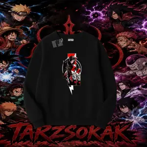 Itachi Uchiha Naruto Anime Karakteri Oversize Unisex Bisiklet Yaka Sweatshirt Beyaz