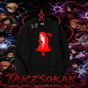 Itachi Uchiha Naruto Anime Karakteri Oversize Unisex Bisiklet Yaka Sweatshirt Beyaz