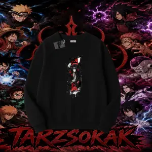 Itachi Uchiha Naruto Anime Karakteri Oversize Unisex Bisiklet Yaka Sweatshirt Beyaz