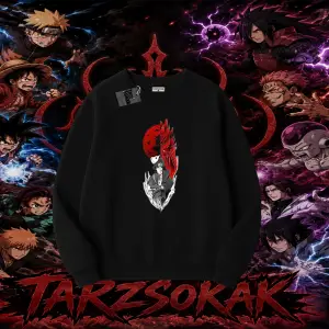 Itachi Uchiha Naruto Anime Karakteri Oversize Unisex Bisiklet Yaka Sweatshirt Beyaz