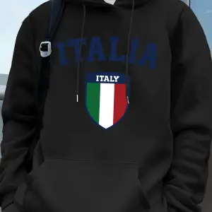 İtalya Bayrağı Baskılı Erkek Kapüşonlu Sweatshirtleri Sonbahar Kış Cepli Sweatshirtler Temel