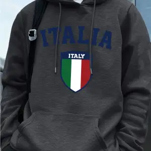İtalya Bayrağı Baskılı Erkek Kapüşonlu Sweatshirtleri Sonbahar Kış Cepli Sweatshirtler Temel