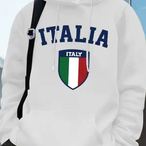 İtalya Bayrağı Baskılı Erkek Kapüşonlu Sweatshirtleri Sonbahar Kış Cepli Sweatshirtler Temel