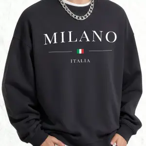 İtalya Milano Şehir Baskılı Erkek Sıcak Kazak Günlük Büyük Beden Moda Uzun Kollu Temel Sokak