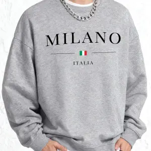 İtalya Milano Şehir Baskılı Erkek Sıcak Kazak Günlük Büyük Beden Moda Uzun Kollu Temel Sokak