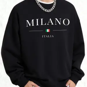 İtalya Milano Şehir Baskılı Erkek Sıcak Kazak Günlük Büyük Beden Moda Uzun Kollu Temel Sokak