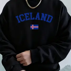 İzlanda Bayrağı Baskılı Erkek Kazak Kışlık Bol Kapüşonlu Spor Bisiklet Yaka Polar Sıcak Kazak