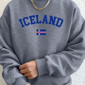 İzlanda Bayrağı Baskılı Erkek Kazak Kışlık Bol Kapüşonlu Spor Bisiklet Yaka Polar Sıcak Kazak