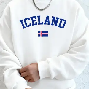 İzlanda Bayrağı Baskılı Erkek Kazak Kışlık Bol Kapüşonlu Spor Bisiklet Yaka Polar Sıcak Kazak