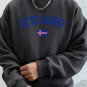 İzlanda Bayrağı Baskılı Erkek Kazak Kışlık Bol Kapüşonlu Spor Bisiklet Yaka Polar Sıcak Kazak