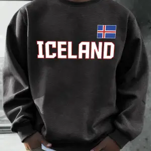 İzlanda Bayrağı Desen Erkekler Sonbahar Kış Kazak Polar Rahat Kazaklar Basit O-Boyun Uzun Kol