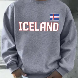 İzlanda Bayrağı Desen Erkekler Sonbahar Kış Kazak Polar Rahat Kazaklar Basit O-Boyun Uzun Kol