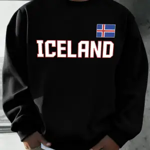 İzlanda Bayrağı Desen Erkekler Sonbahar Kış Kazak Polar Rahat Kazaklar Basit O-Boyun Uzun Kol