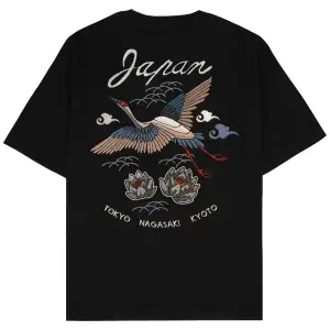 Japan Crane Siyah Oversize Unisex T-shirt