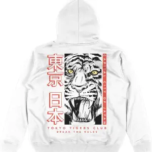 Japan Tiger Beyaz Oversize Unisex Kapüşonlu Sweatshirt Hoodie