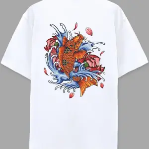 Japanese Fish Beyaz Oversize Unisex T-shirt