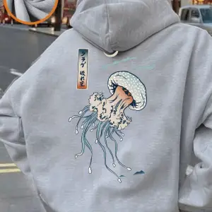 Japon Harajuku Denizanası Baskılar Hoodie Kadın Temelleri Sportif Kazak Sokak Cep Kazak Kış P