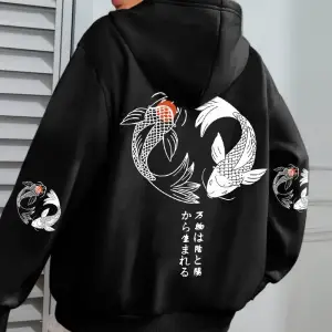 Japon Koi Harajuku Çizim Baskılar Kadın Hoodie Gevşek Y2K Hoody Renkli Sonbahar Hoodies Polar