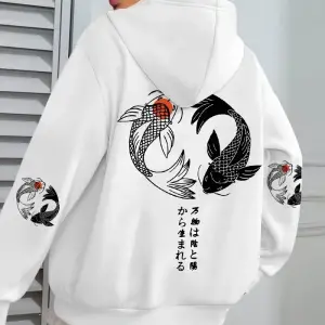 Japon Koi Harajuku Çizim Baskılar Kadın Hoodie Gevşek Y2K Hoody Renkli Sonbahar Hoodies Polar
