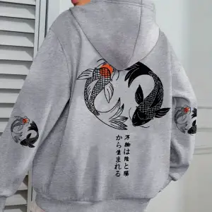 Japon Koi Harajuku Çizim Baskılar Kadın Hoodie Gevşek Y2K Hoody Renkli Sonbahar Hoodies Polar